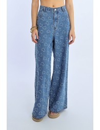 Wide-leg pants with heart pattern