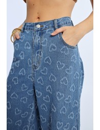 Wide-leg pants with heart pattern