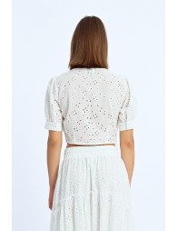 Balloon sleeve top with English embroidery