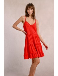 Vestido de tirantes con volantes y lazada