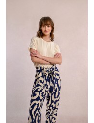 Pantalón tobillero con estampado y lazada