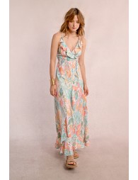 Long printed wrap dress