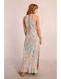 Long printed wrap dress