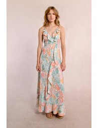 Long printed wrap dress