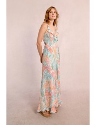 Long printed wrap dress