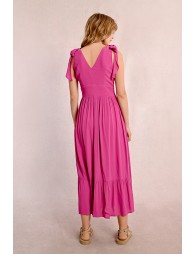 Vestido largo con lazada y pliegues