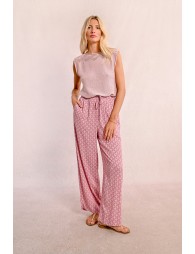 Pantalón largo con estampado y lazada