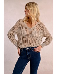 Openwork and iridescent knit sweater