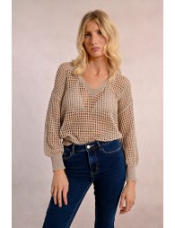 Openwork and iridescent knit sweater