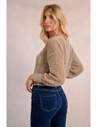 Openwork and iridescent knit sweater