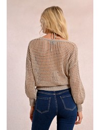 Openwork and iridescent knit sweater