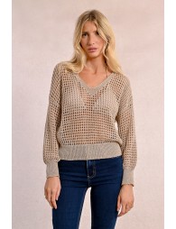 Openwork and iridescent knit sweater