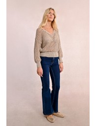 Openwork and iridescent knit sweater