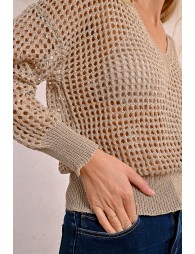 Openwork and iridescent knit sweater