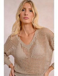 Openwork and iridescent knit sweater