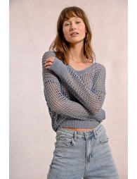 Openwork and iridescent knit sweater