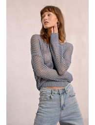 Openwork and iridescent knit sweater