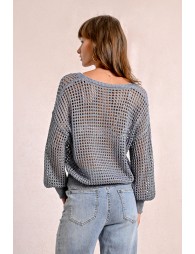 Openwork and iridescent knit sweater