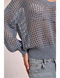 Openwork and iridescent knit sweater