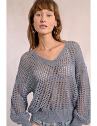 Openwork and iridescent knit sweater