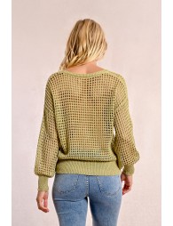 Openwork and iridescent knit sweater