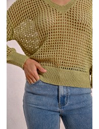 Openwork and iridescent knit sweater