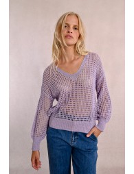 Openwork and iridescent knit sweater