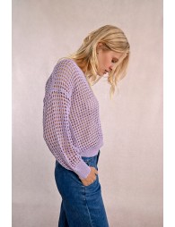 Openwork and iridescent knit sweater