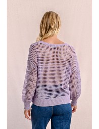 Openwork and iridescent knit sweater