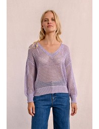 Openwork and iridescent knit sweater