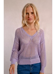 Openwork and iridescent knit sweater