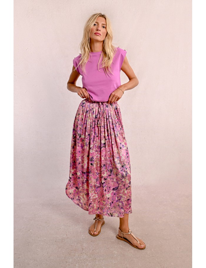 Pleated and printed skirt