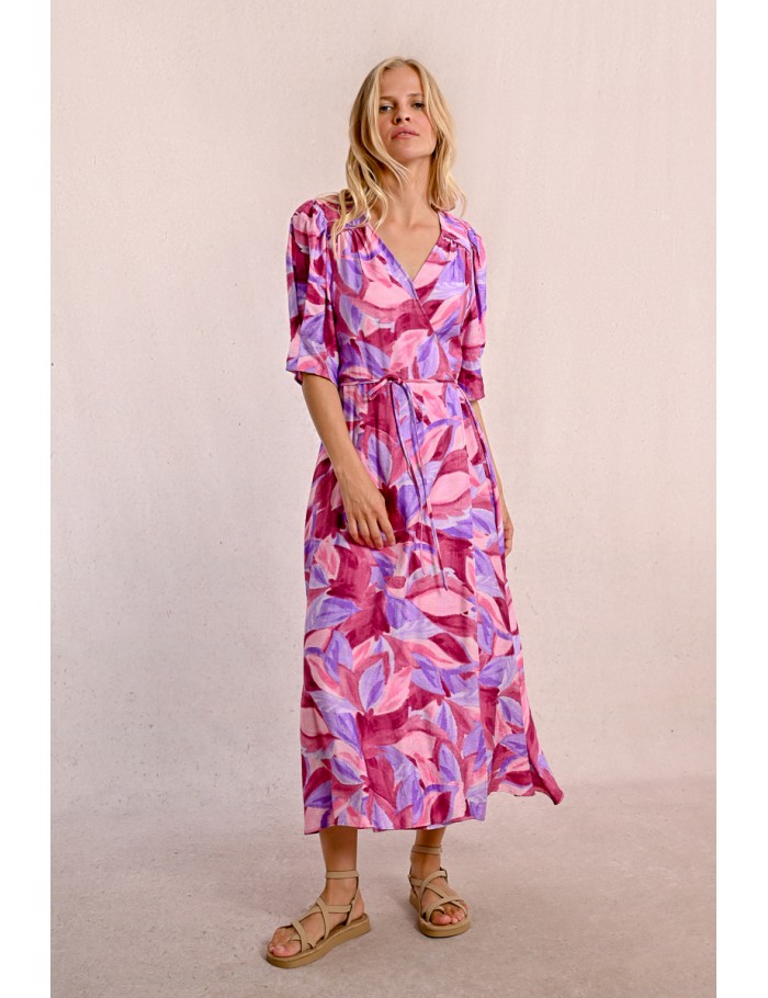 Long printed wrap dress