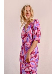 Long printed wrap dress