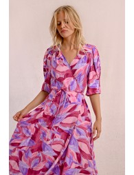 Long printed wrap dress