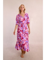 Long printed wrap dress