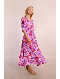 Long printed wrap dress