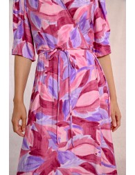 Long printed wrap dress