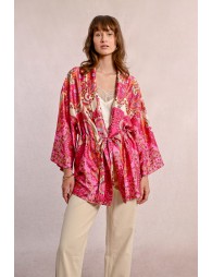 Tieable printed kimono