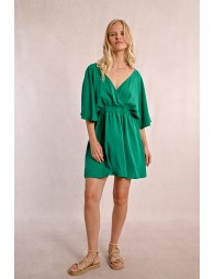 Robe courte fluide élastiquée à la taille et dos n