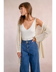 Long knitted vest, long sleeves