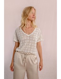 Pull en maille manches courtes en semi-transparenc