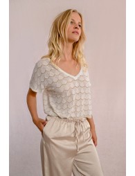 Pull en maille manches courtes en semi-transparenc