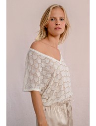 Pull en maille manches courtes en semi-transparenc