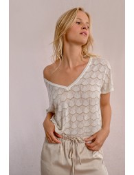 Pull en maille manches courtes en semi-transparenc