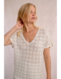 Pull en maille manches courtes en semi-transparenc