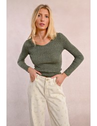 Fitted knit sweater with wide collar