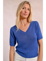 Short-sleeved knit sweater