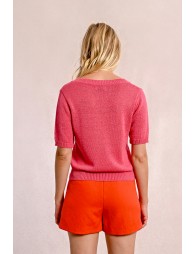 Short-sleeved knit sweater