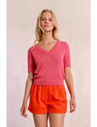 Short-sleeved knit sweater